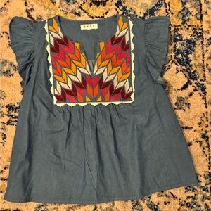 THML Blue Top with Colorful Embroidery